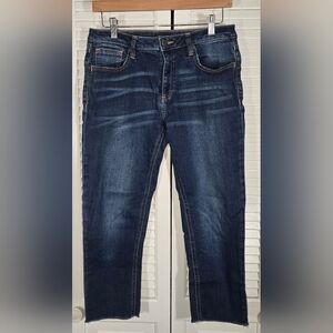 Miss Me Ankle Skinny Raw Hem 5 Pocket Dark Wash Whiskered Jeans Sz 29